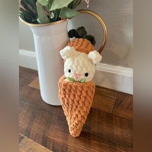 Easter Bunny Baby Hatching Carrot Crochet Plushie Handcrafted Soft Snuggle Yarn